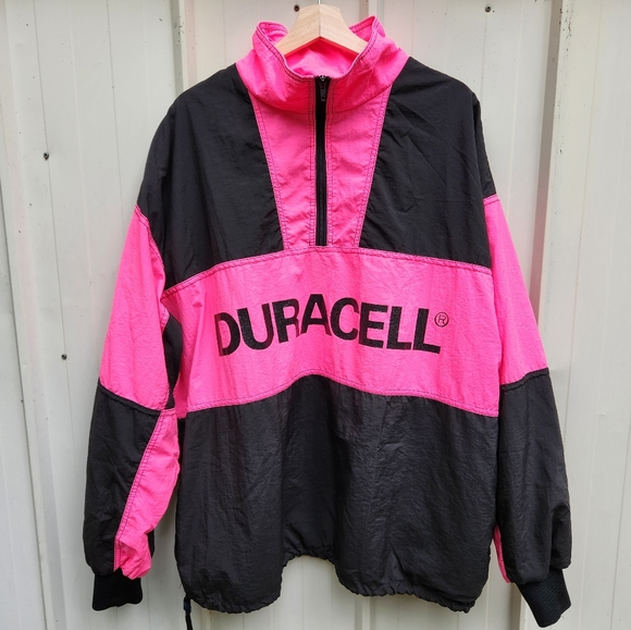 Grail Vintage 90s Neon Duracell Quarter Zip Pullover Windbreaker Men's XL Black - Picture 9 of 16